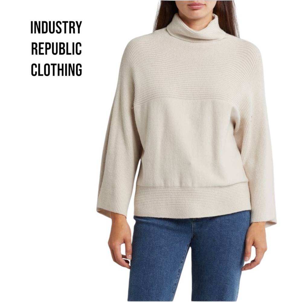 Industry Republic Cream Turtleneck Sweater - Relaxed Fit